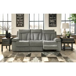 7620489 - Mitchiner Manual Reclining Sofa with Drop Down Table - Fog by Ashley Furniture 