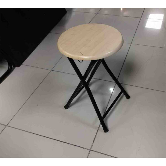 Folding Stool Chair - Black Tube With Clear Wood	