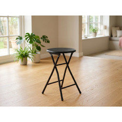 Chaise en Tabouret - Pliante - Tube Noir Avec Bois Noir