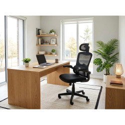 Chaise de Bureau Pivotante et Réglable à Dossier Haut en Plastique – Noir