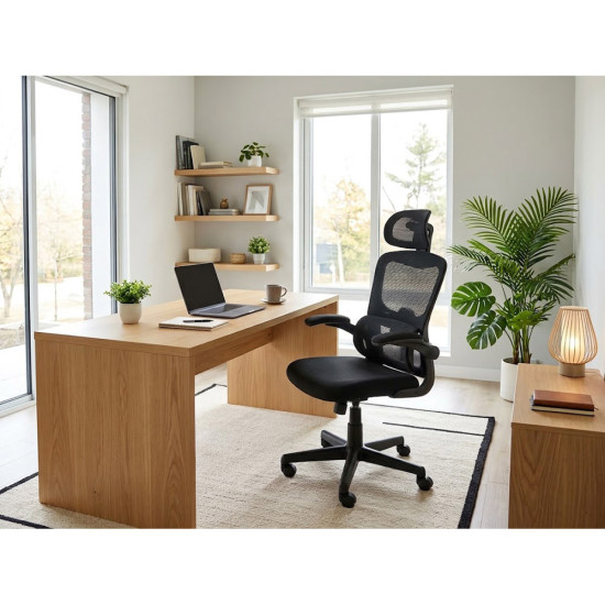 Chaise de Bureau Pivotante et Réglable à Dossier Haut en Plastique – Noir
