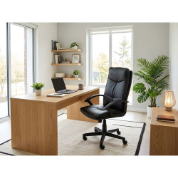 Fauteuil de Bureau à Dossier Haut, Pivotant et Réglable, avec Revêtement en Polyuréthane sur Toute l'Assise – Noir