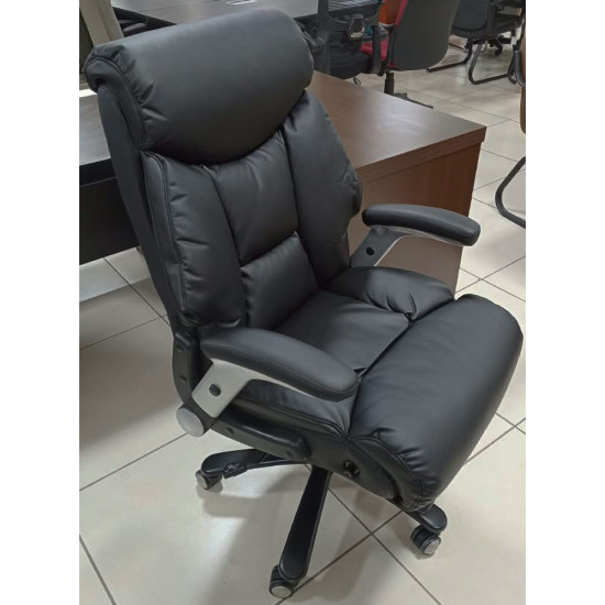 Chaise de Bureau à Dossier Haut, Revêtement en Polyuréthane sur Toute la Surface d'Assise, Pivotante et Réglable- Noir