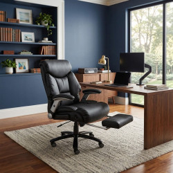 Chaise de Bureau à Dossier Haut, Revêtement en Polyuréthane sur Toute la Surface d'Assise, Pivotante et Réglable- Noir