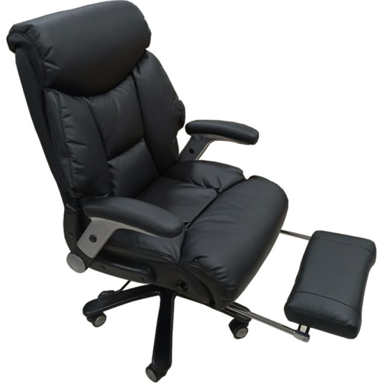 Chaise de Bureau à Dossier Haut, Revêtement en Polyuréthane sur Toute la Surface d'Assise, Pivotante et Réglable- Noir