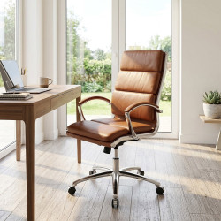Chaise de Bureau Pivotante et Réglable avec Accoudoirs Chromés– Marron
