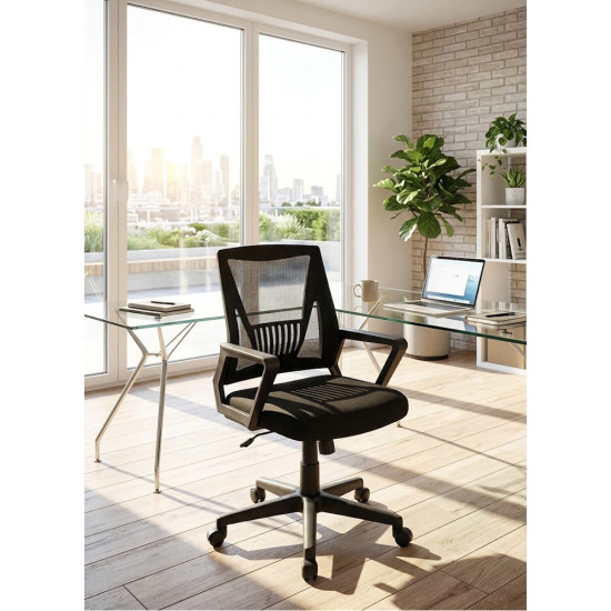 Chaise de Bureau à Dossier Haut avec Revêtement en Maille, Pivotante et Réglable– Noir