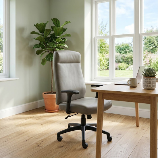Fauteuil de Direction Pivotant et Réglable en Cuir Noir- Gris