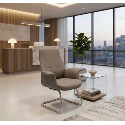 Fauteuil de Direction pour Visiteurs en Polyuréthane avec Structure Chromée– Marron