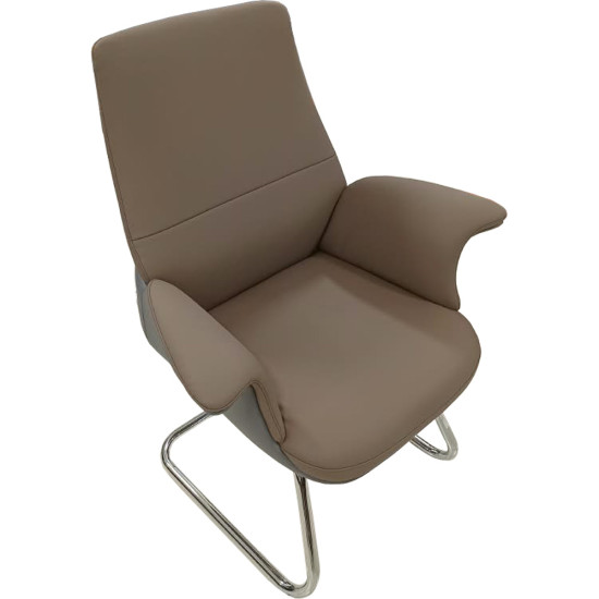 Fauteuil de Direction pour Visiteurs en Polyuréthane avec Structure Chromée– Marron